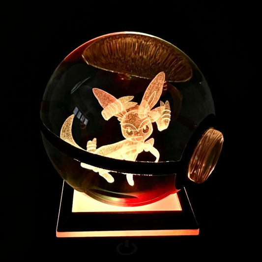 Pokemon 3D Crystal Ball Pokeball Sylveon Night Light 8cm XL Size - NEXTLEVELUK
