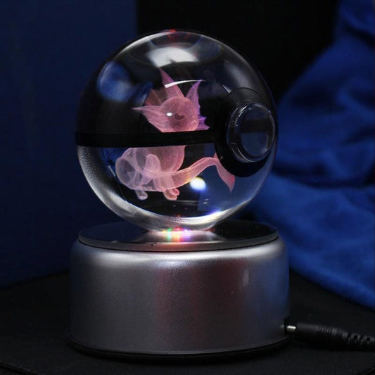 Pokemon 3D Crystal Ball Pokeball Vaporeon Night Light 8cm XL Size - NEXTLEVELUK