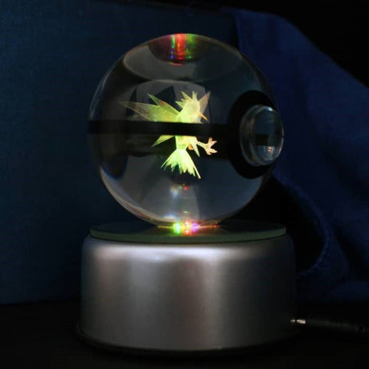Pokemon 3D Crystal Ball Pokeball Zapdos Night Light 8cm XL Size - NEXTLEVELUK