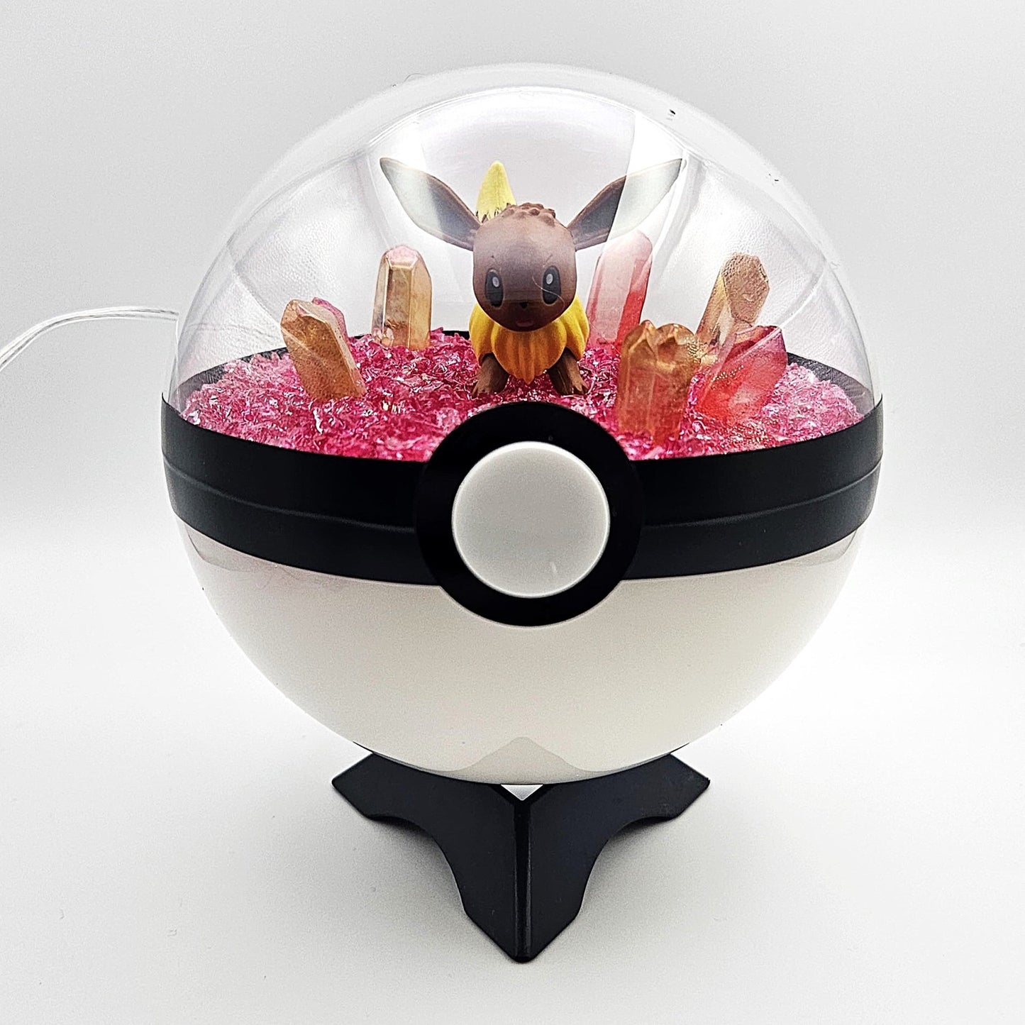 Pokemon Eevee Light Up LED Crystal Terrarium Dark Pink/White Poke Ball Handmade - NEXTLEVELUK