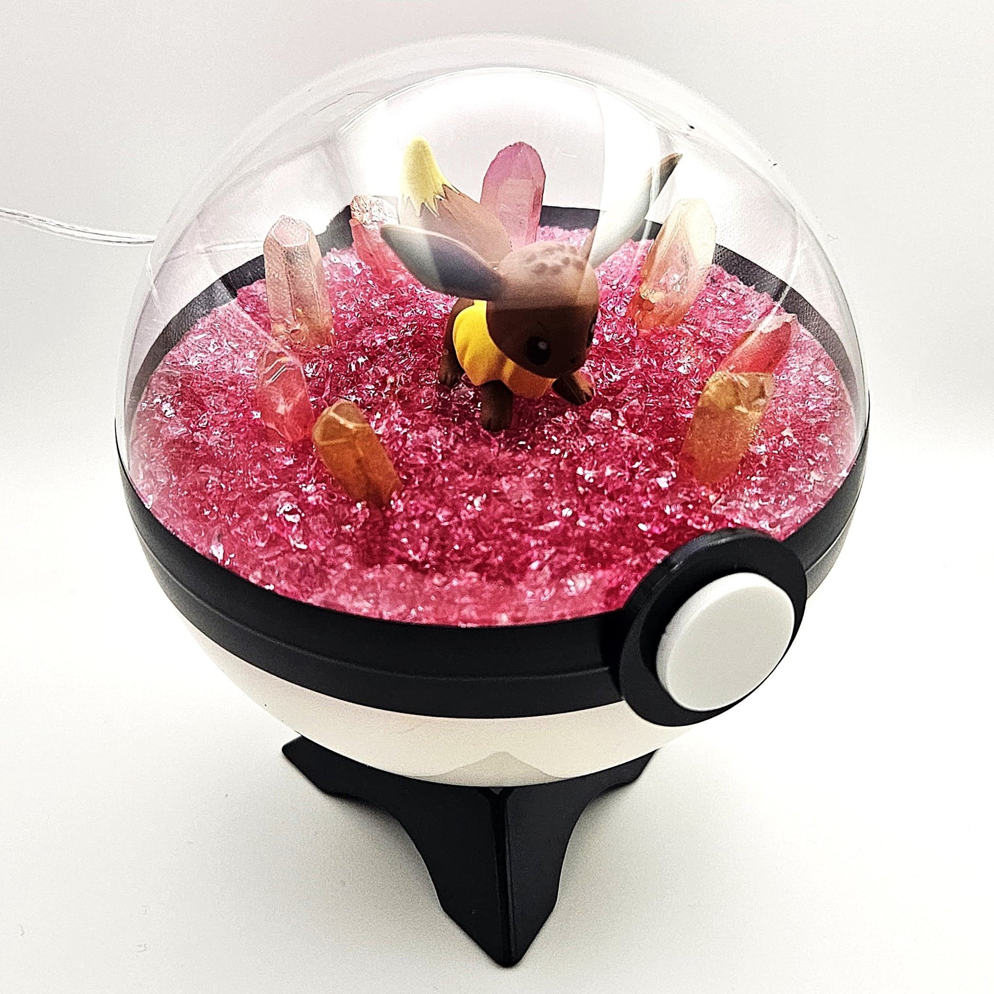 Pokemon Eevee Light Up LED Crystal Terrarium Dark Pink/White Poke Ball Handmade - NEXTLEVELUK
