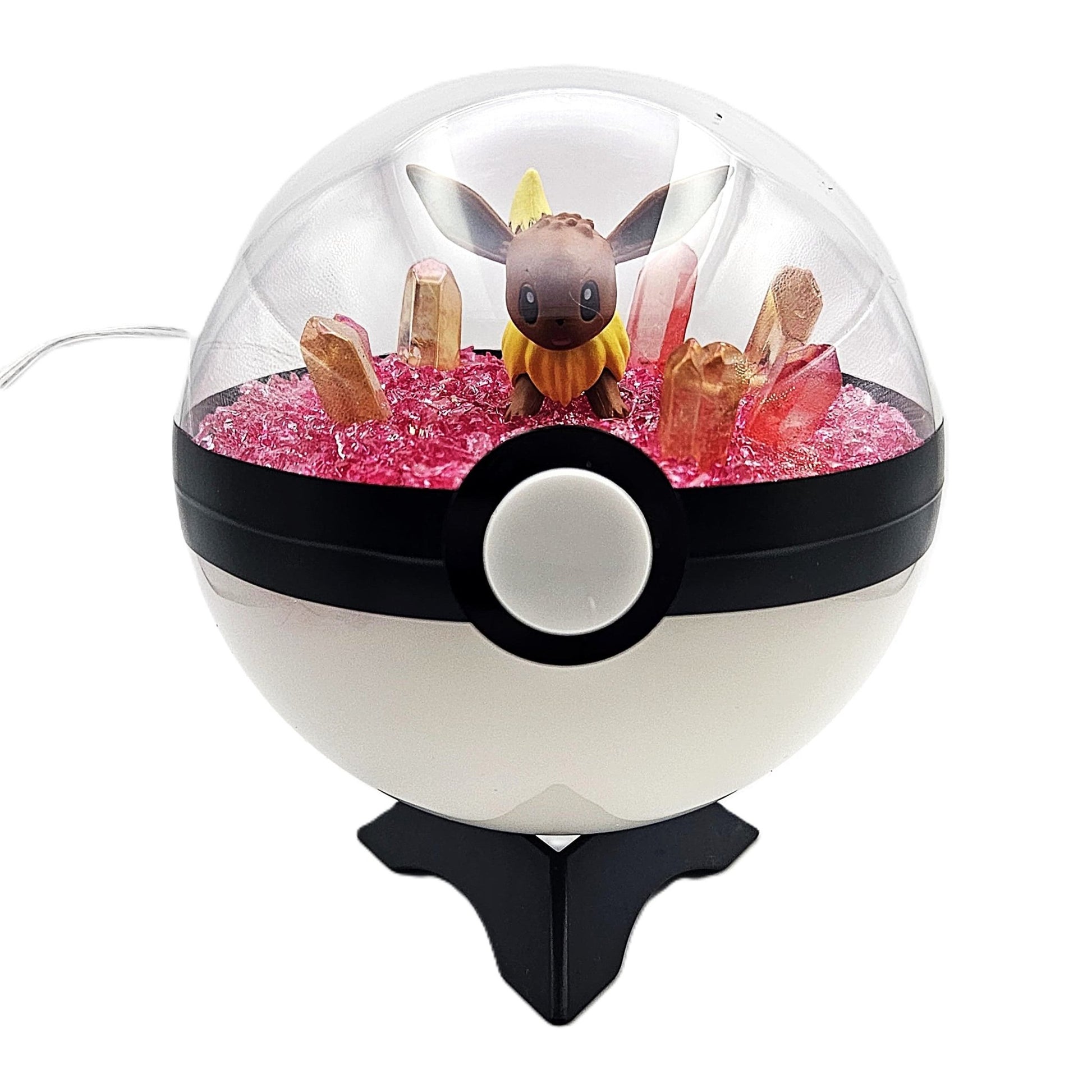 Pokemon Eevee Light Up LED Crystal Terrarium Dark Pink/White Poke Ball Handmade - NEXTLEVELUK