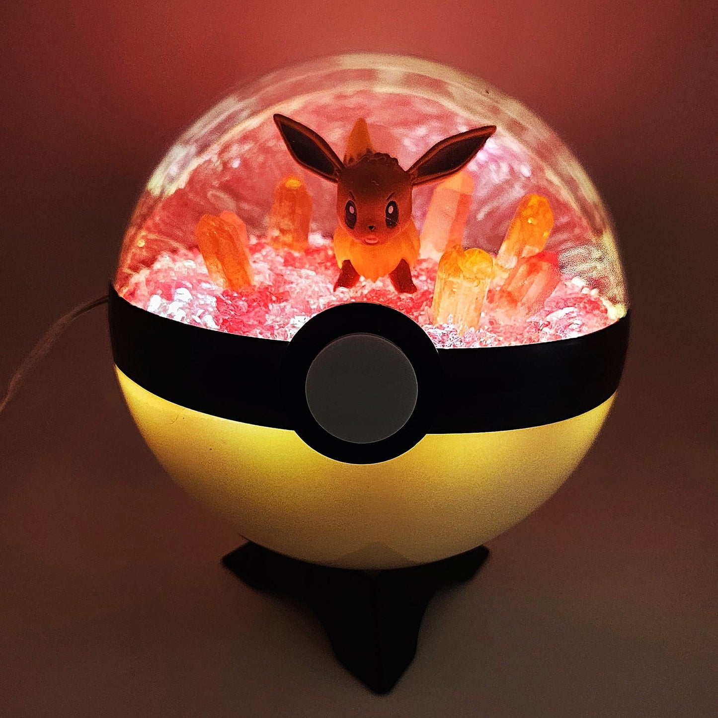Pokemon Eevee Light Up LED Crystal Terrarium Dark Pink/White Poke Ball Handmade - NEXTLEVELUK