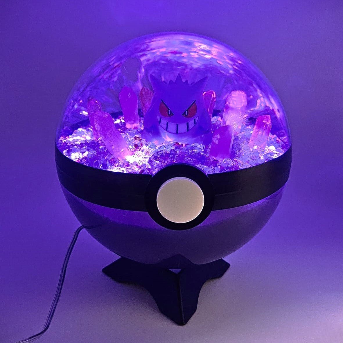 Pokemon Gengar Light Up LED Crystal Terrarium Purple/Purple Poke Ball Handmade - NEXTLEVELUK