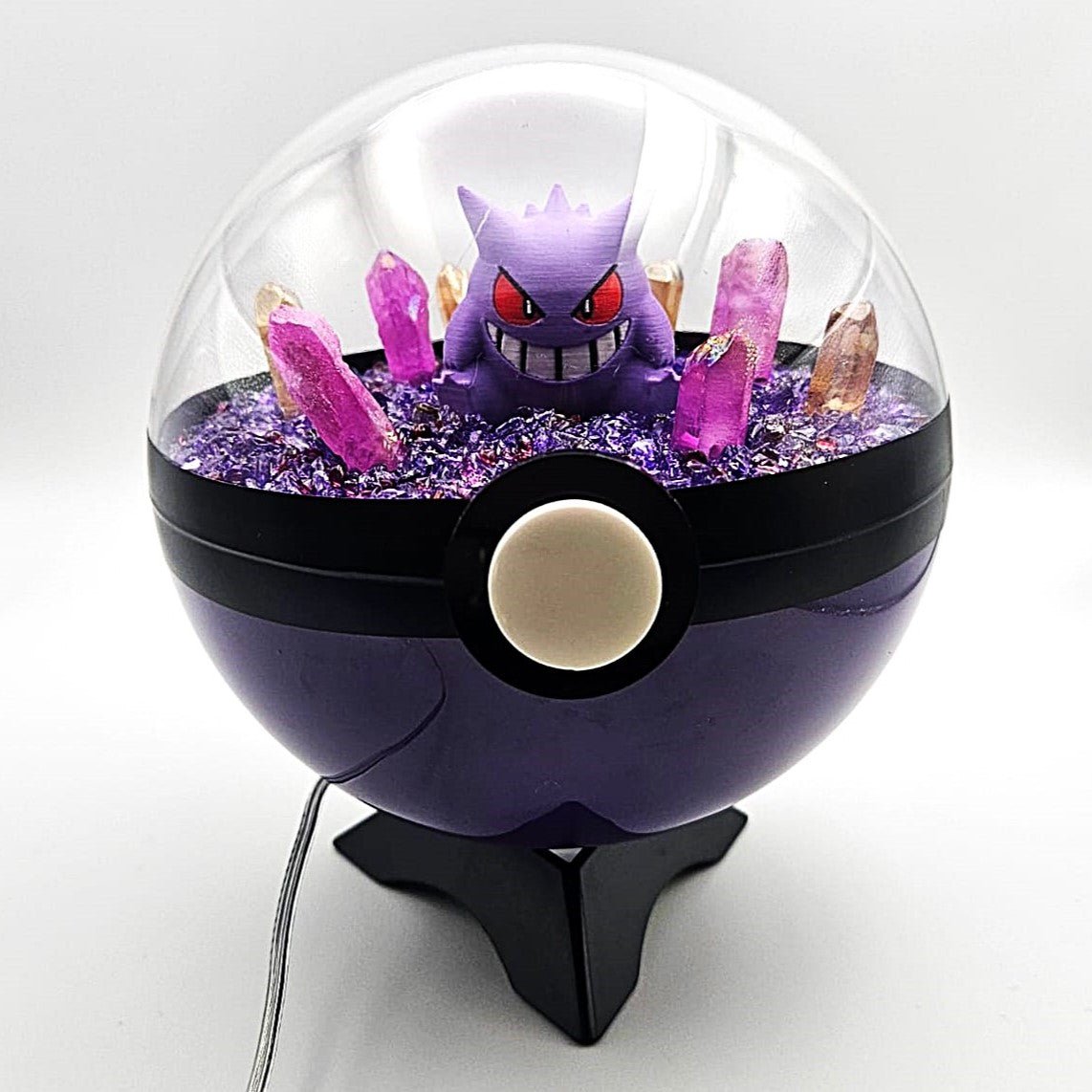Pokemon Gengar Light Up LED Crystal Terrarium Purple/Purple Poke Ball Handmade - NEXTLEVELUK