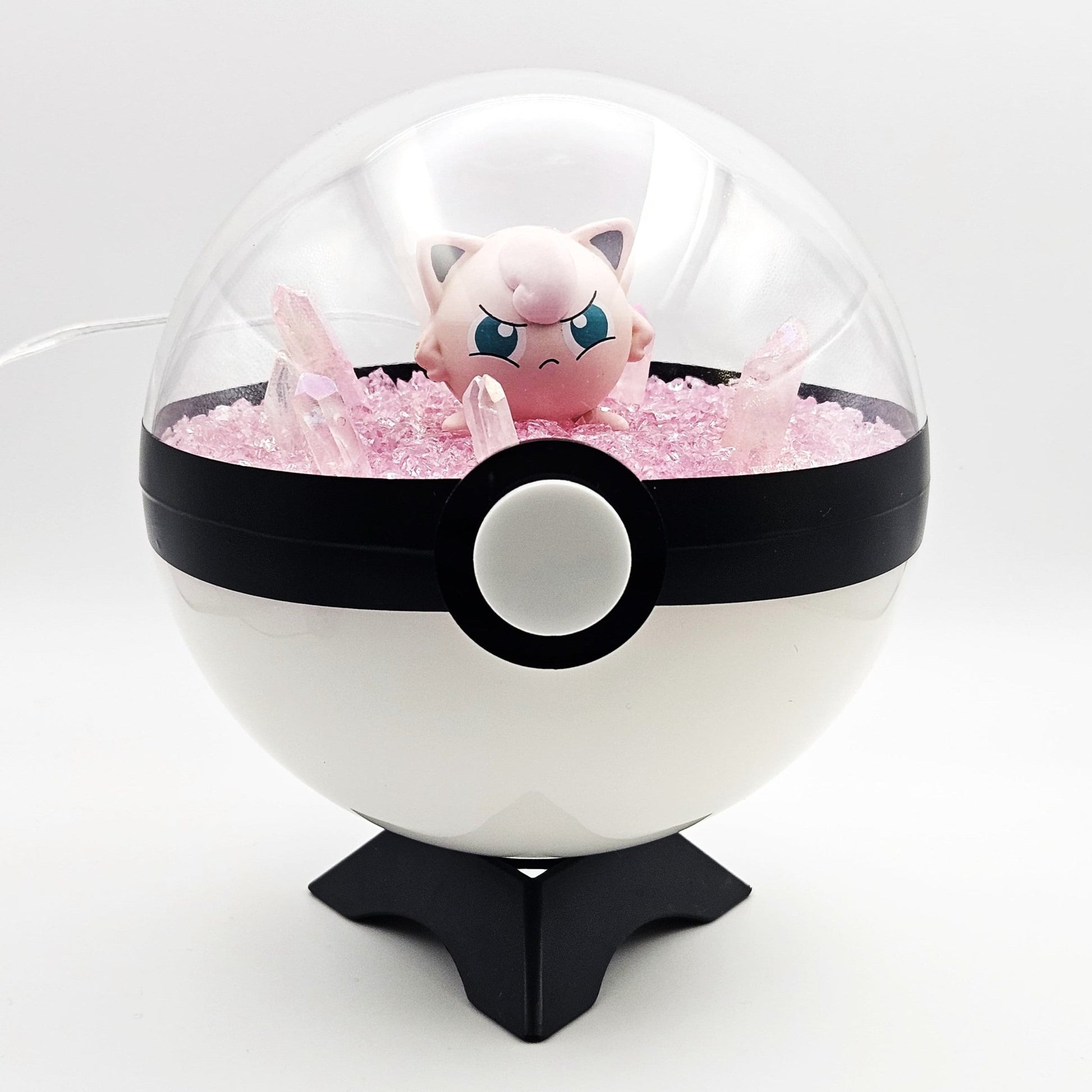 Pokemon Jigglypuff Light Up LED Crystal Terrarium Light Pink/White Poke Ball Handmade - NEXTLEVELUK