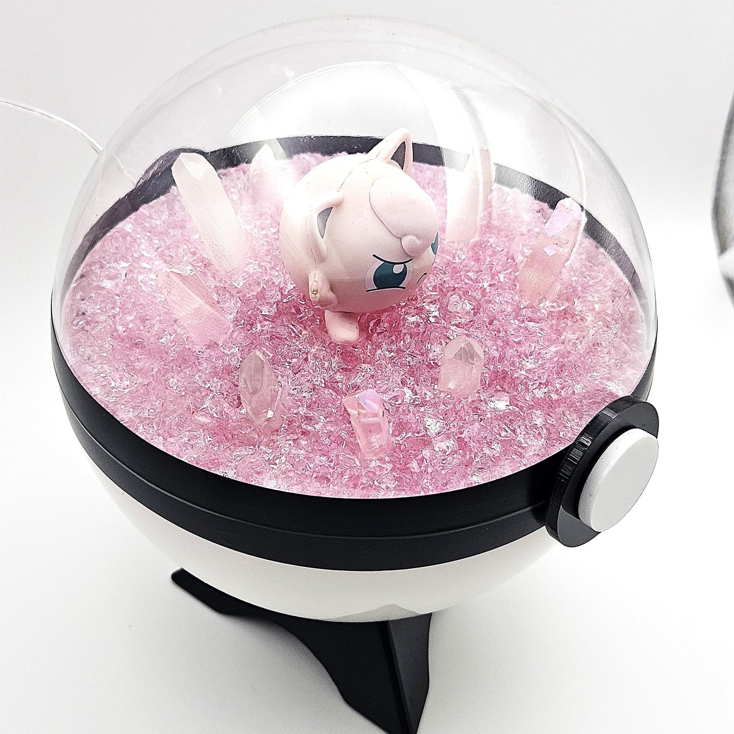 Pokemon Jigglypuff Light Up LED Crystal Terrarium Light Pink/White Poke Ball Handmade - NEXTLEVELUK