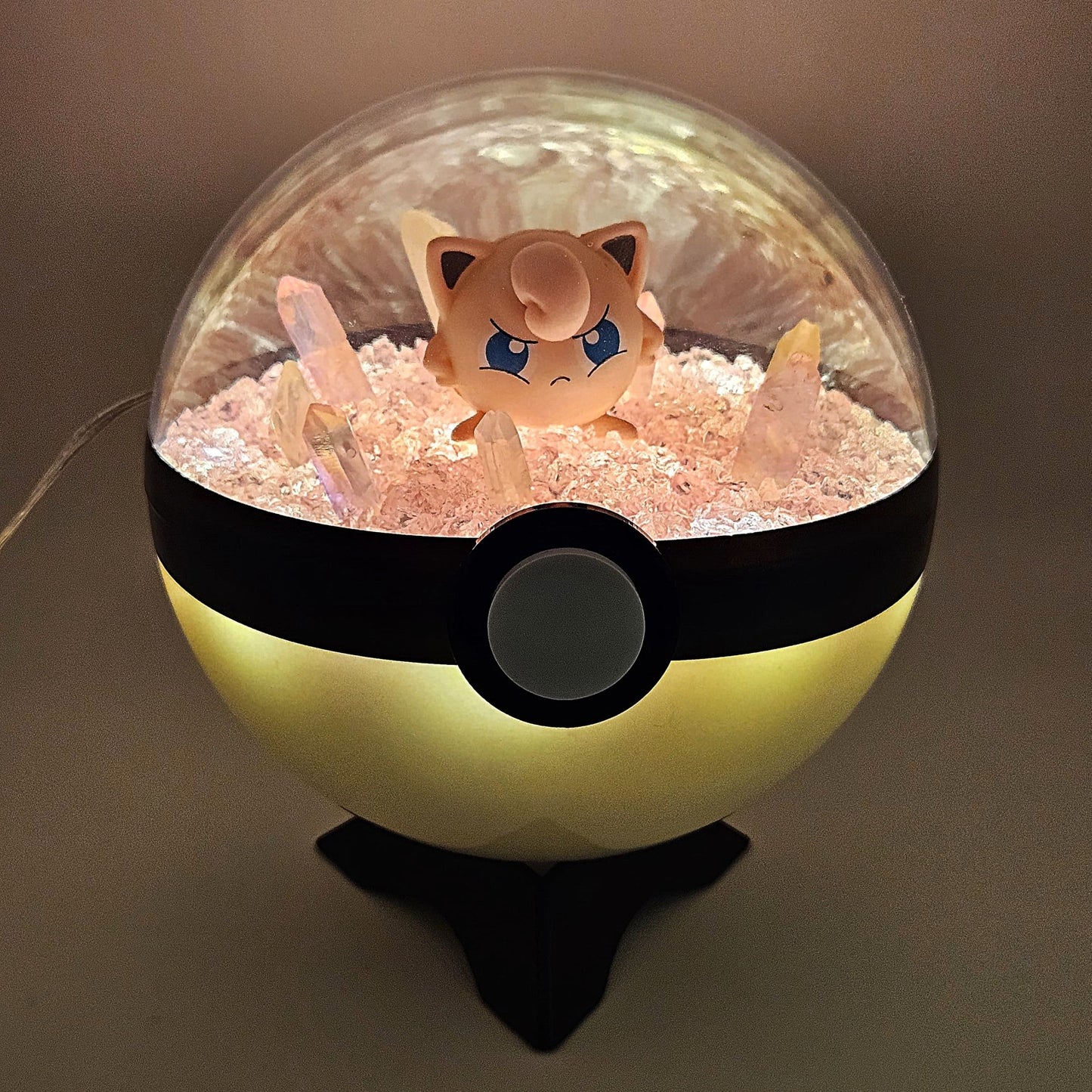Pokemon Jigglypuff Light Up LED Crystal Terrarium Light Pink/White Poke Ball Handmade - NEXTLEVELUK