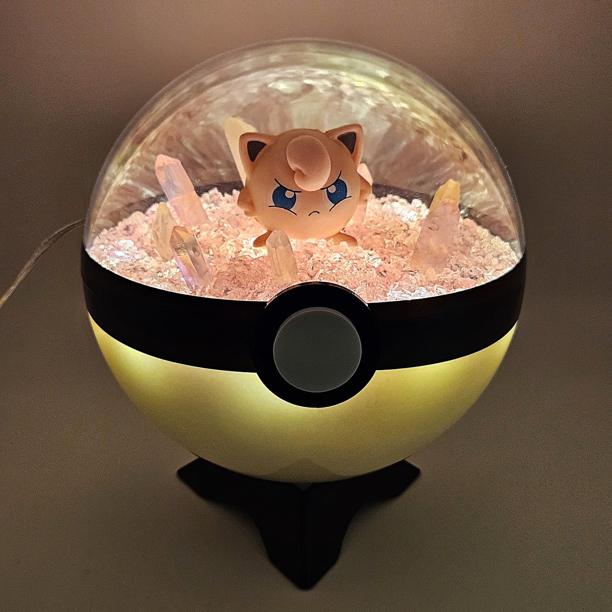 Pokemon Jigglypuff Light Up LED Crystal Terrarium Light Pink/White Poke Ball Handmade - NEXTLEVELUK