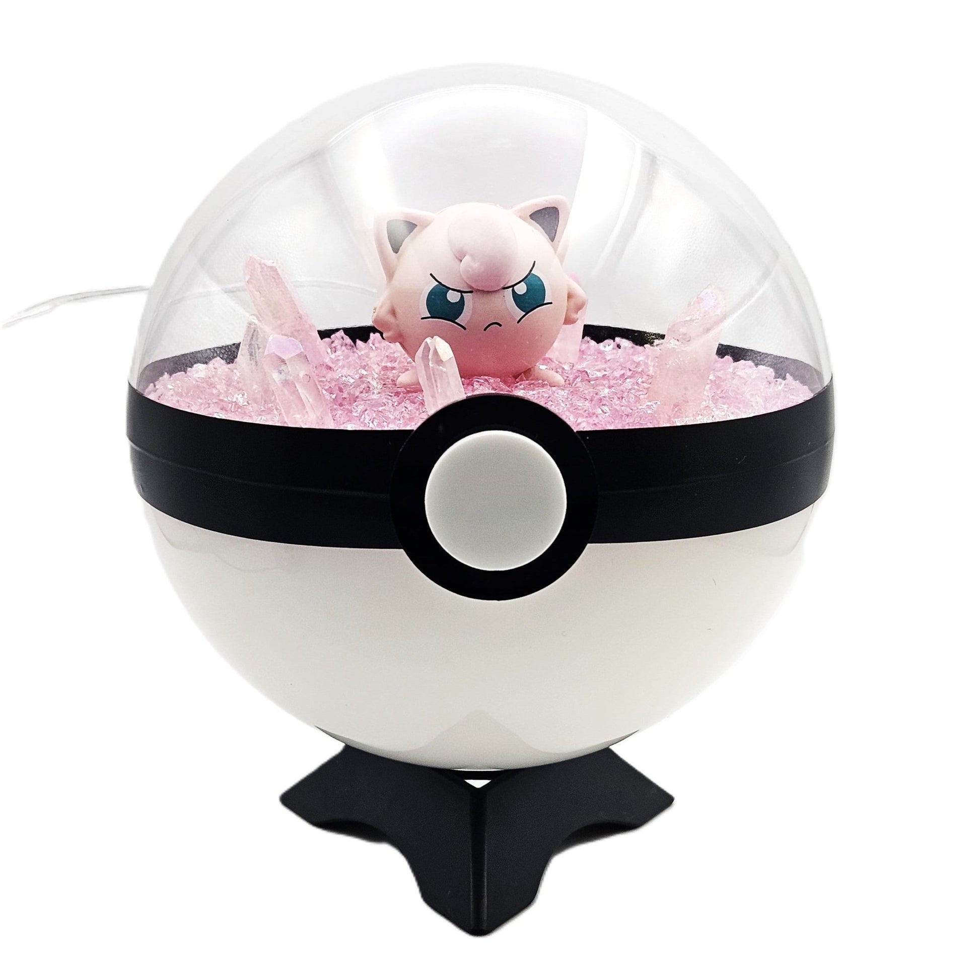 Pokemon Jigglypuff Light Up LED Crystal Terrarium Light Pink/White Poke Ball Handmade - NEXTLEVELUK