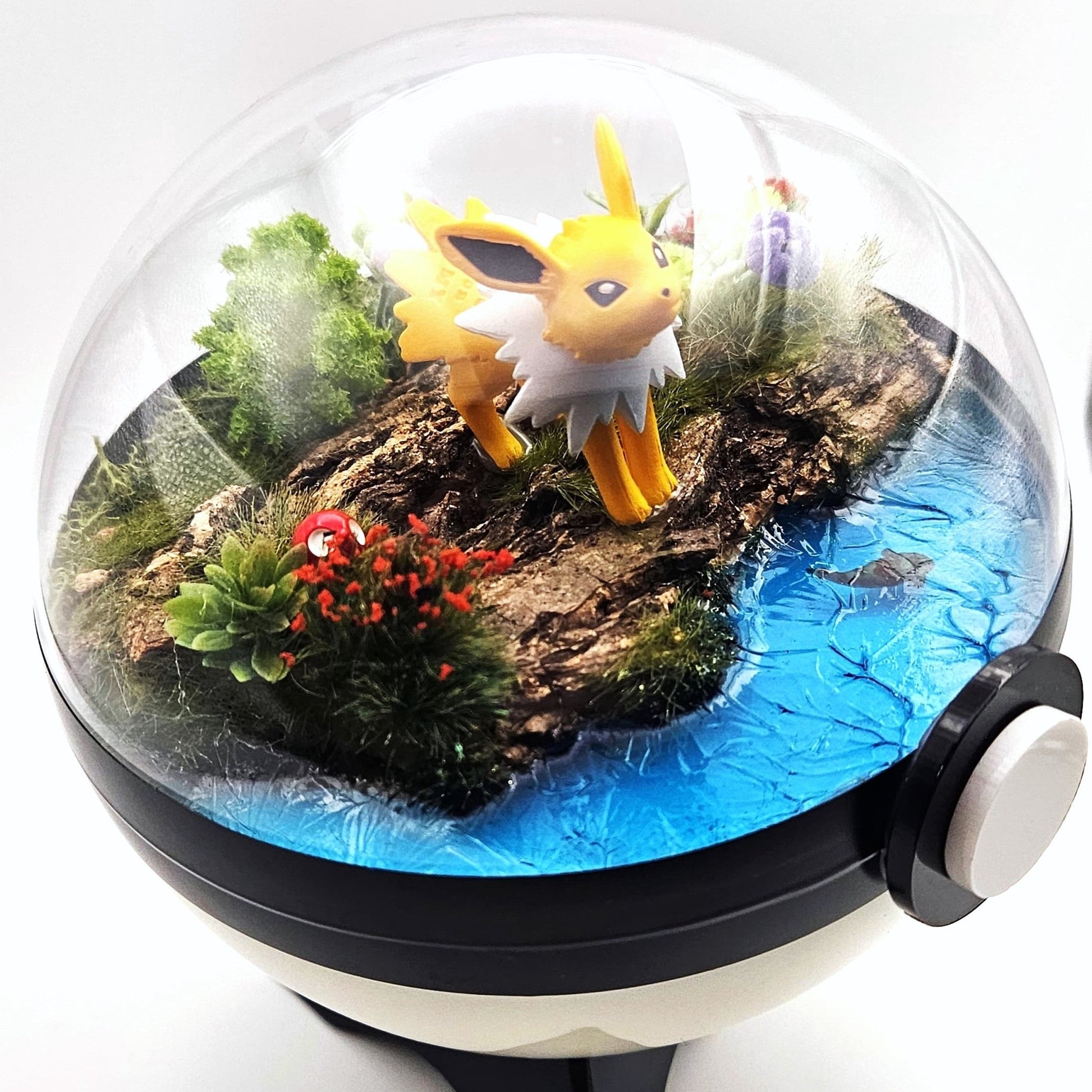 Pokemon Jolteon Crystal Terrarium Lake White Poke Ball Handmade - NEXTLEVELUK