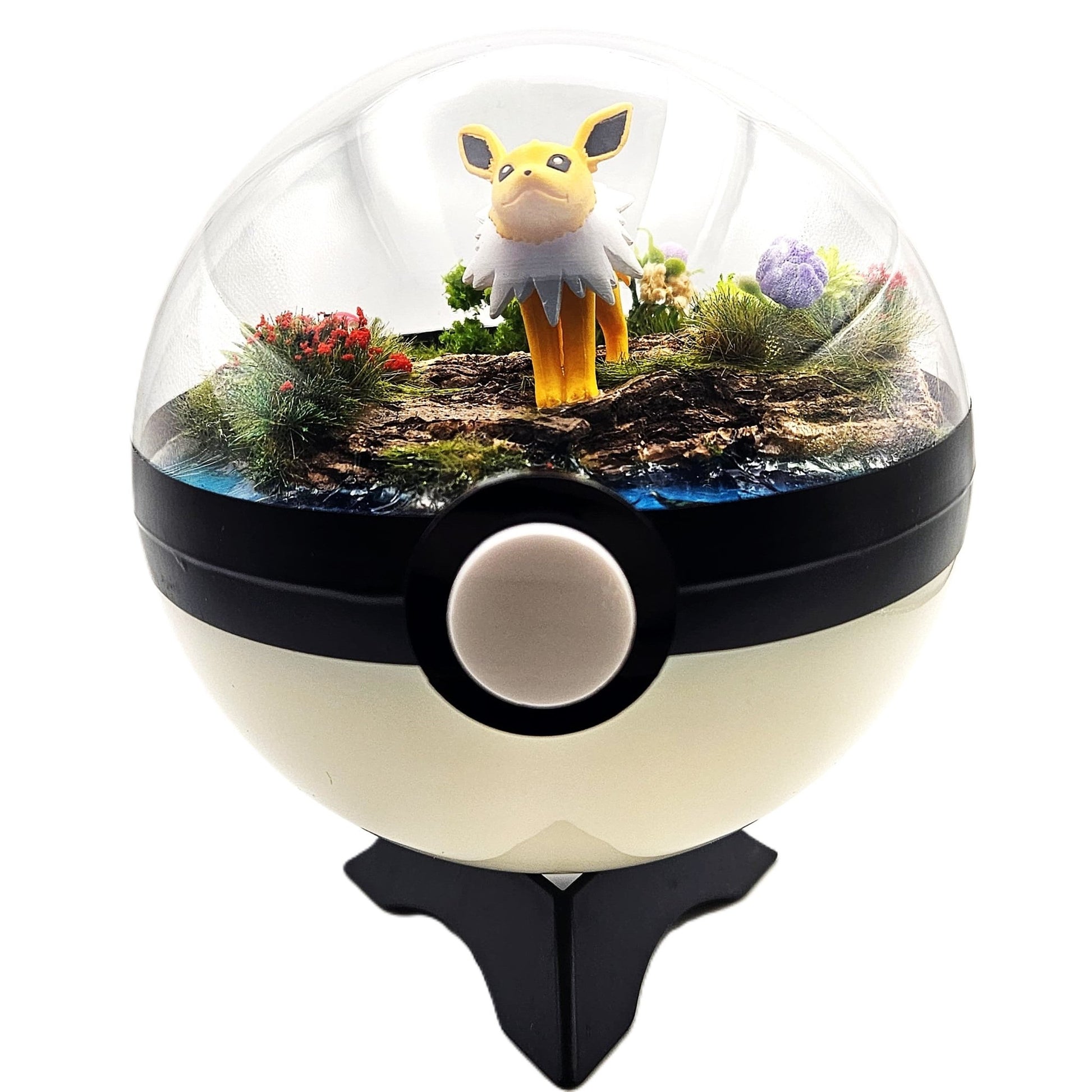 Pokemon Jolteon Crystal Terrarium Lake White Poke Ball Handmade - NEXTLEVELUK