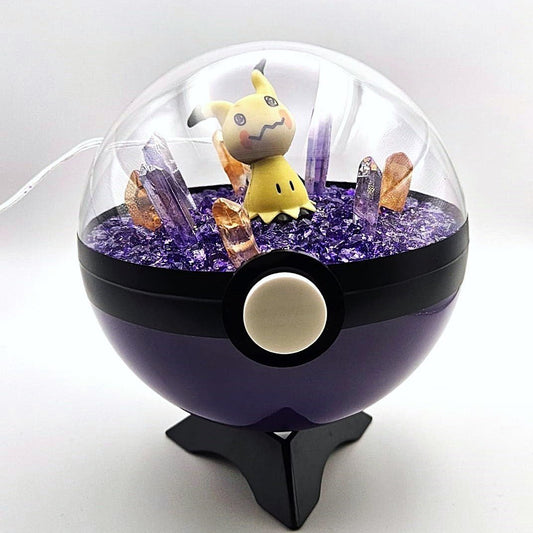 Pokemon Mimikyu Light Up LED Crystal Terrarium Purple/Purple Poke Ball Handmade - NEXTLEVELUK