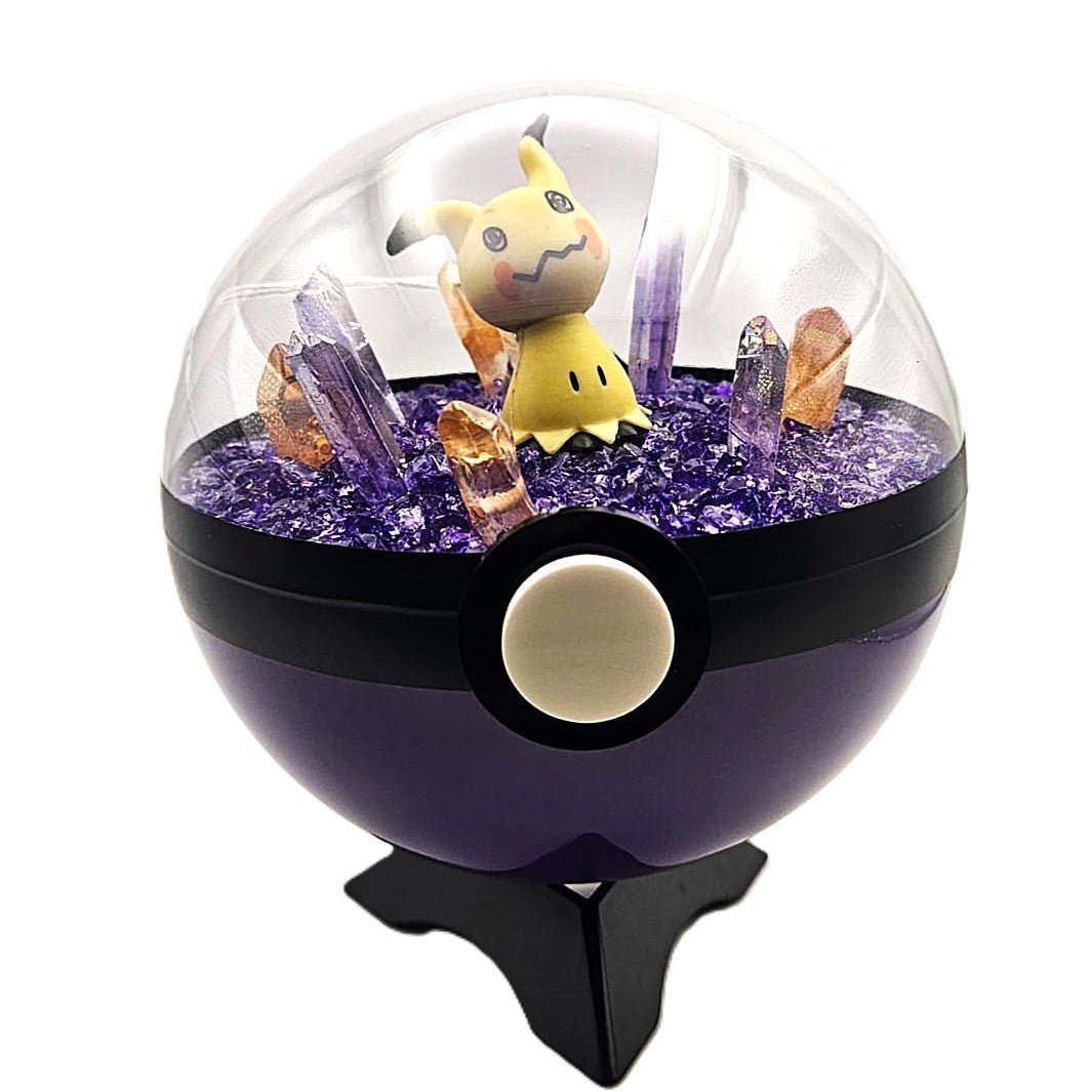 Pokemon Mimikyu Light Up LED Crystal Terrarium Purple/Purple Poke Ball Handmade - NEXTLEVELUK
