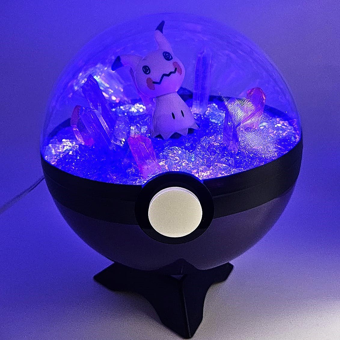 Pokemon Mimikyu Light Up LED Crystal Terrarium Purple/Purple Poke Ball Handmade - NEXTLEVELUK