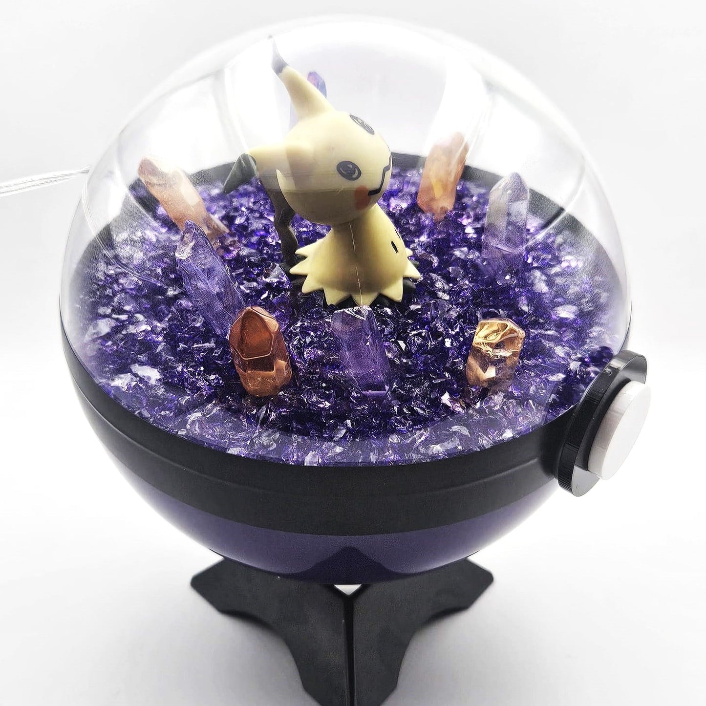 Pokemon Mimikyu Light Up LED Crystal Terrarium Purple/Purple Poke Ball Handmade - NEXTLEVELUK