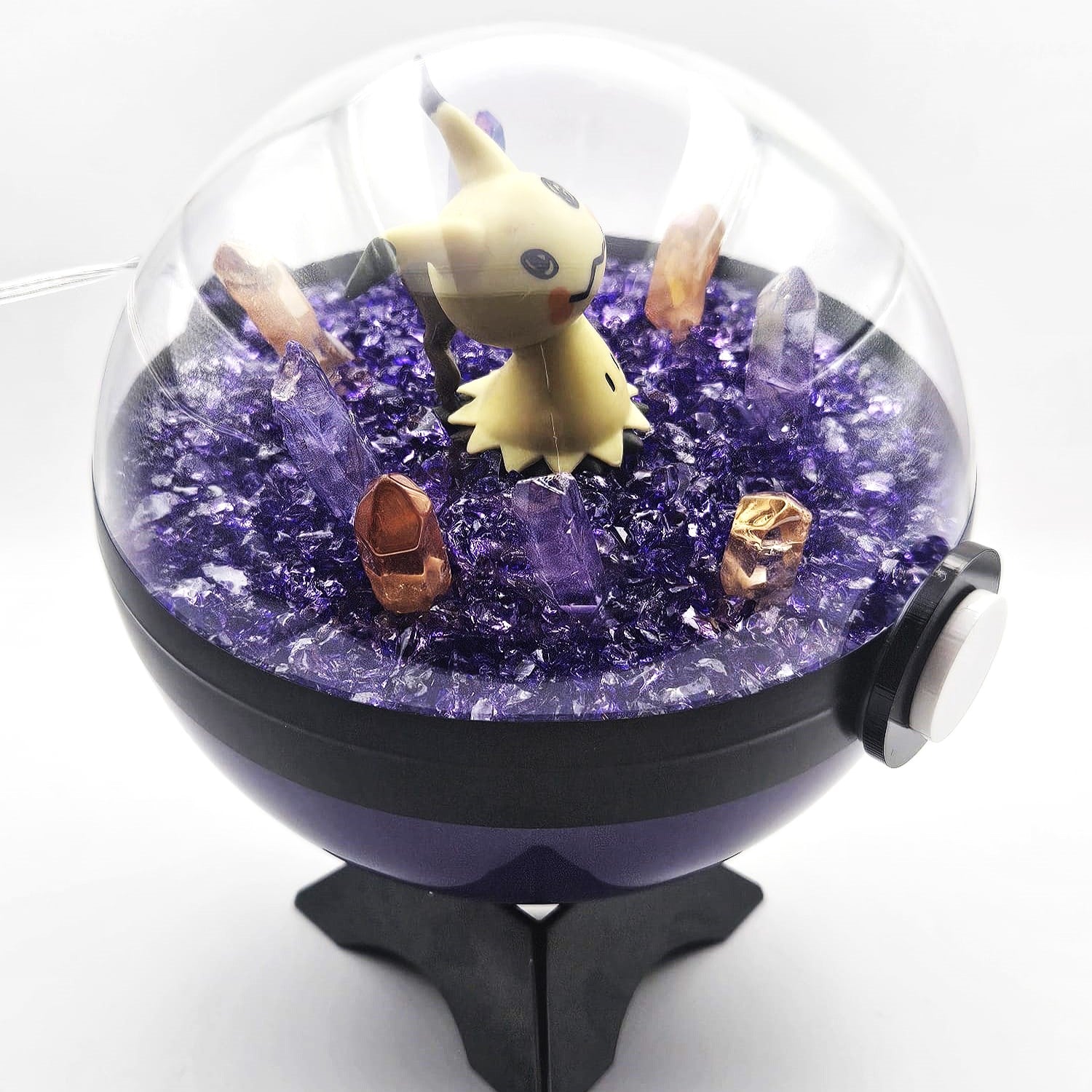Pokemon Mimikyu Light Up LED Crystal Terrarium Purple/Purple Poke Ball Handmade - NEXTLEVELUK