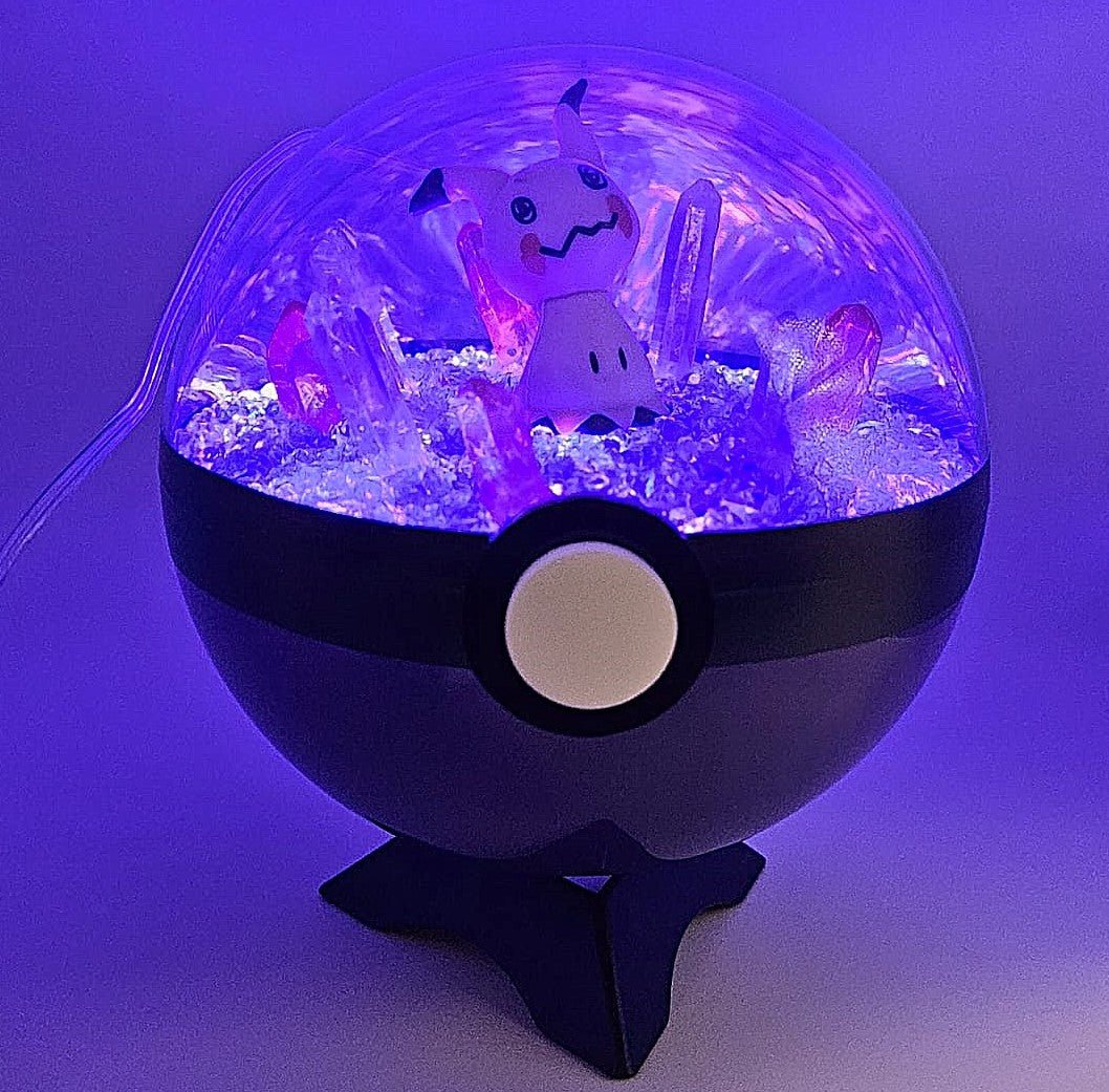 Pokemon Mimikyu Light Up LED Crystal Terrarium Purple/Purple Poke Ball Handmade - NEXTLEVELUK