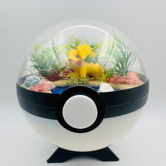 Pokemon Pikachu Crystal Terrarium Lake White Poke Ball Handmade - NEXTLEVELUK