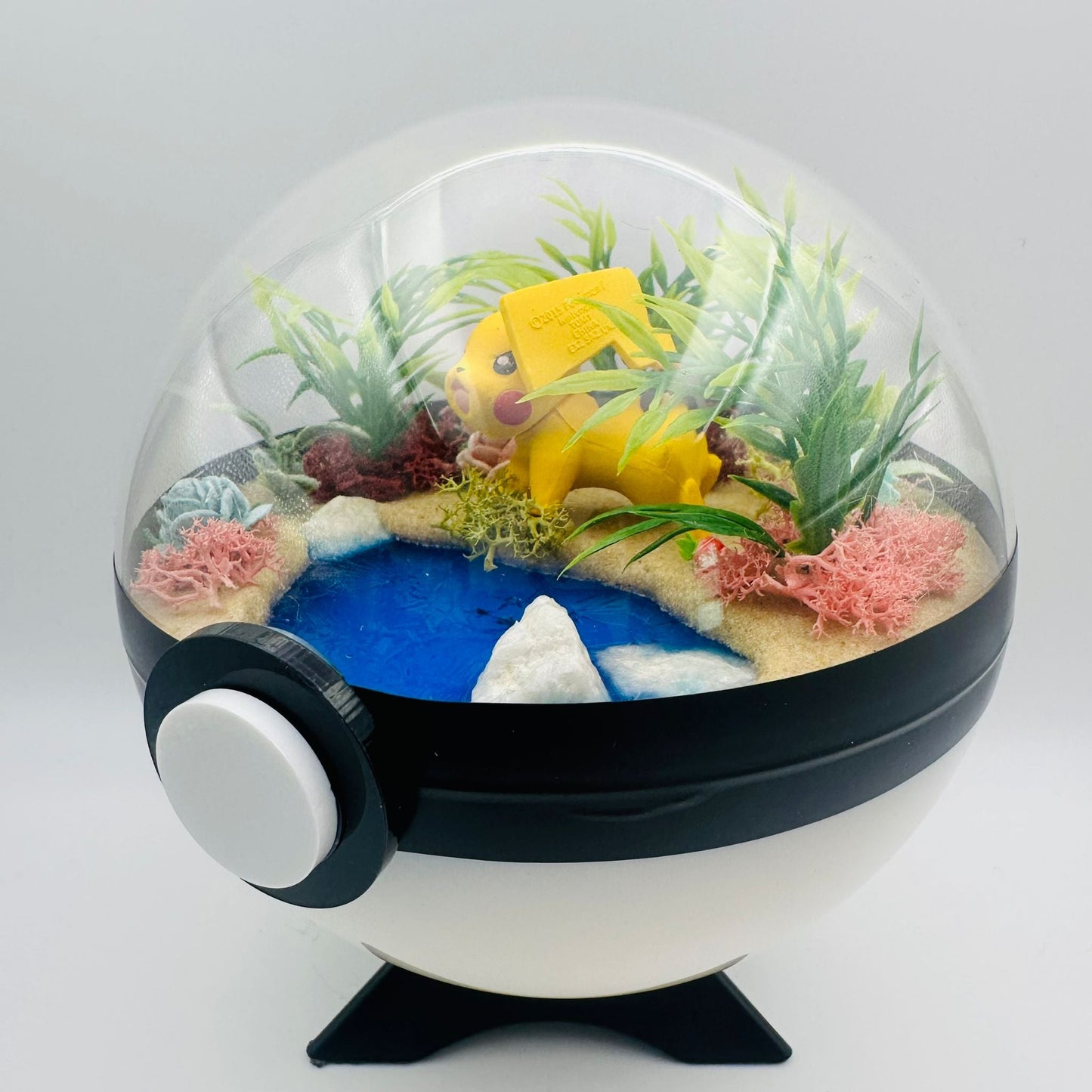 Pokemon Pikachu Crystal Terrarium Lake White Poke Ball Handmade - NEXTLEVELUK