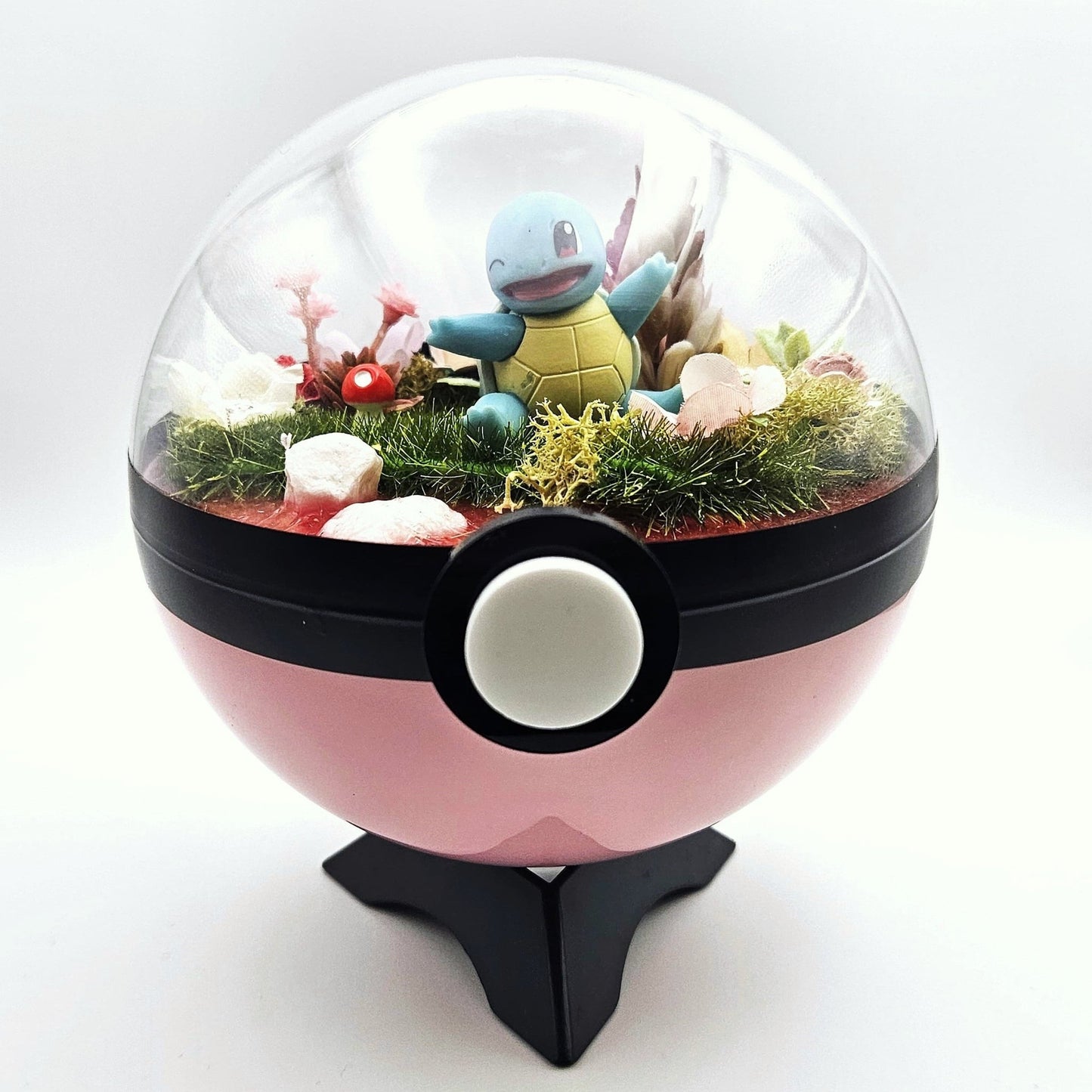 Pokemon Squirtle Crystal Terrarium Lake Pink Poke Ball Handmade - NEXTLEVELUK