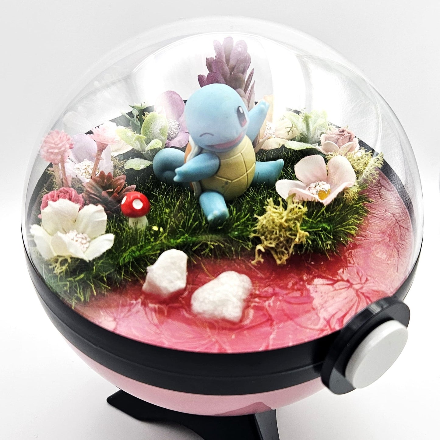 Pokemon Squirtle Crystal Terrarium Lake Pink Poke Ball Handmade - NEXTLEVELUK