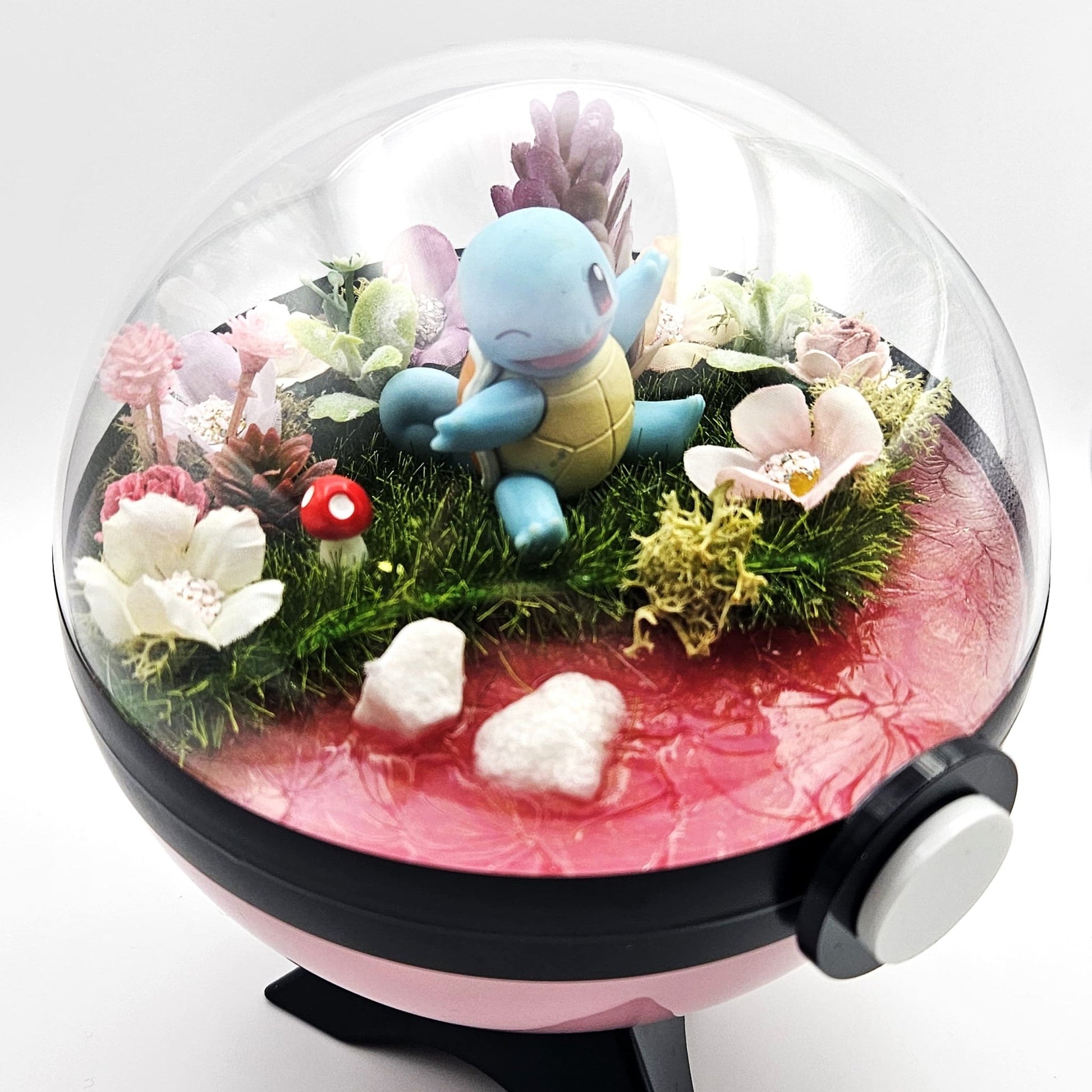 Pokemon Squirtle Crystal Terrarium Lake Pink Poke Ball Handmade - NEXTLEVELUK