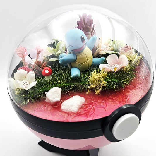 Pokemon Squirtle Crystal Terrarium Lake Pink Poke Ball Handmade - NEXTLEVELUK