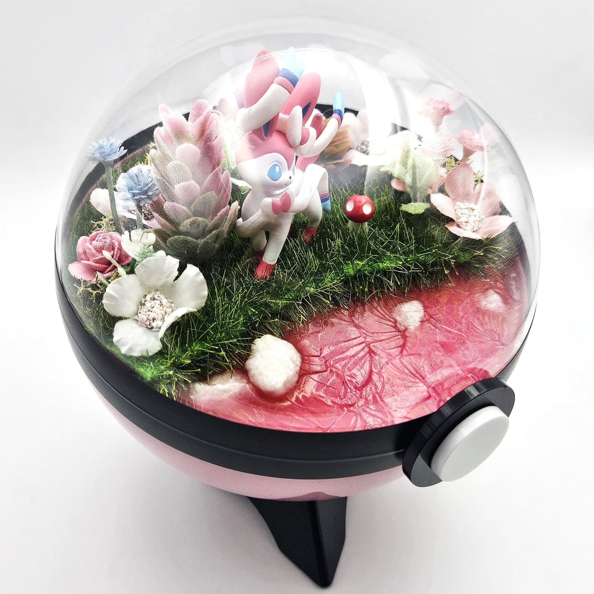 Pokemon Sylveon Crystal Terrarium Lake Pink Poke Ball Handmade - NEXTLEVELUK
