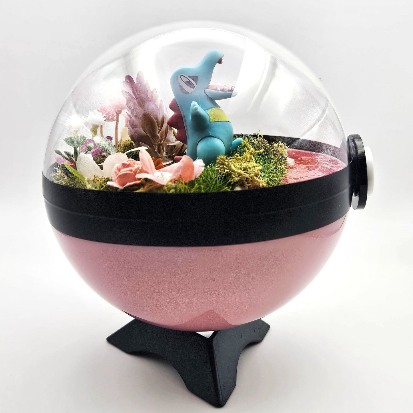 Pokemon Totodile Crystal Terrarium Lake Pink Poke Ball Handmade - NEXTLEVELUK