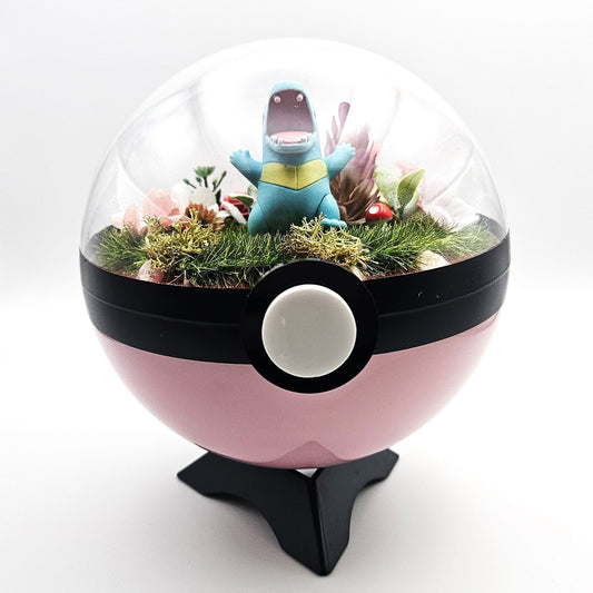 Pokemon Totodile Crystal Terrarium Lake Pink Poke Ball Handmade - NEXTLEVELUK