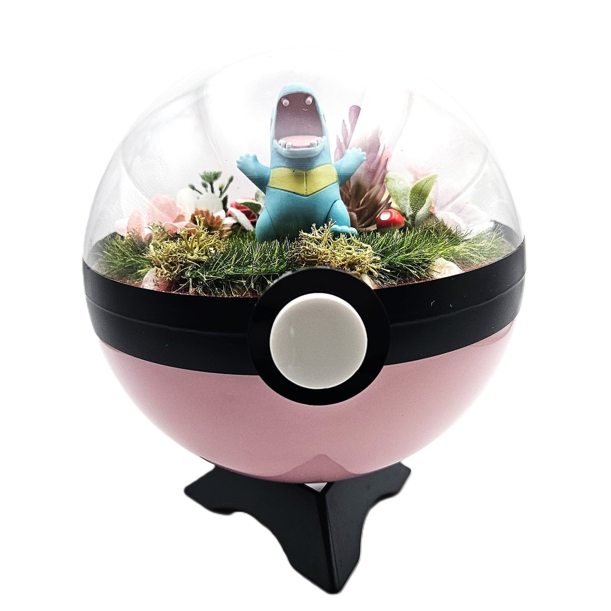 Pokemon Totodile Crystal Terrarium Lake Pink Poke Ball Handmade - NEXTLEVELUK