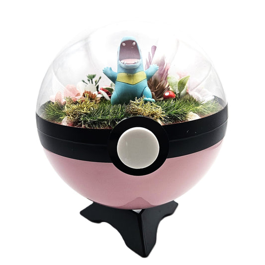 Pokemon Totodile Crystal Terrarium Lake Pink Poke Ball Handmade - NEXTLEVELUK