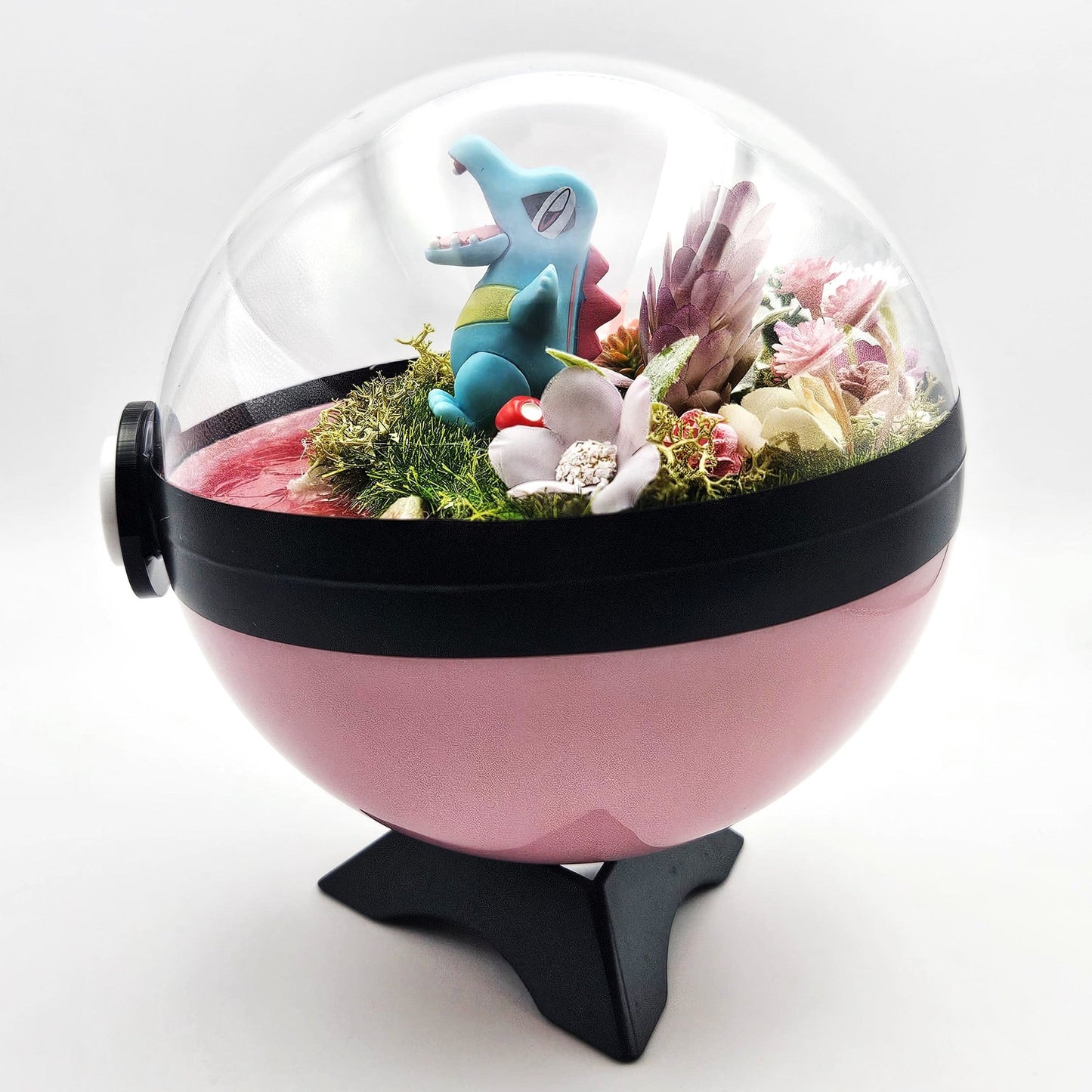 Pokemon Totodile Crystal Terrarium Lake Pink Poke Ball Handmade - NEXTLEVELUK