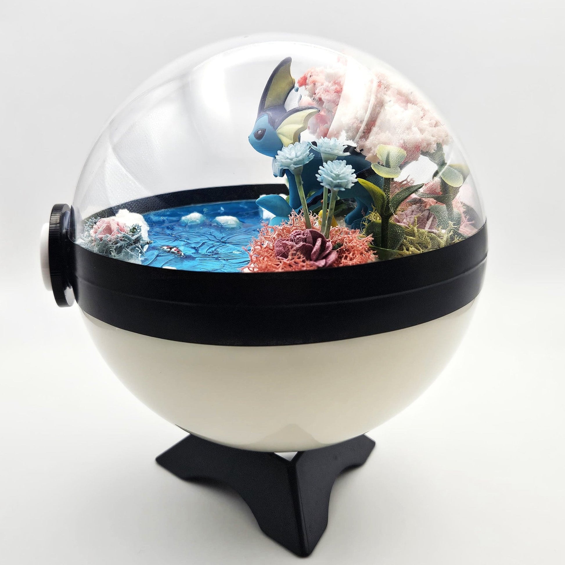Pokemon Vaporeon Crystal Terrarium Blossom Tree White Poke Ball Handmade - NEXTLEVELUK