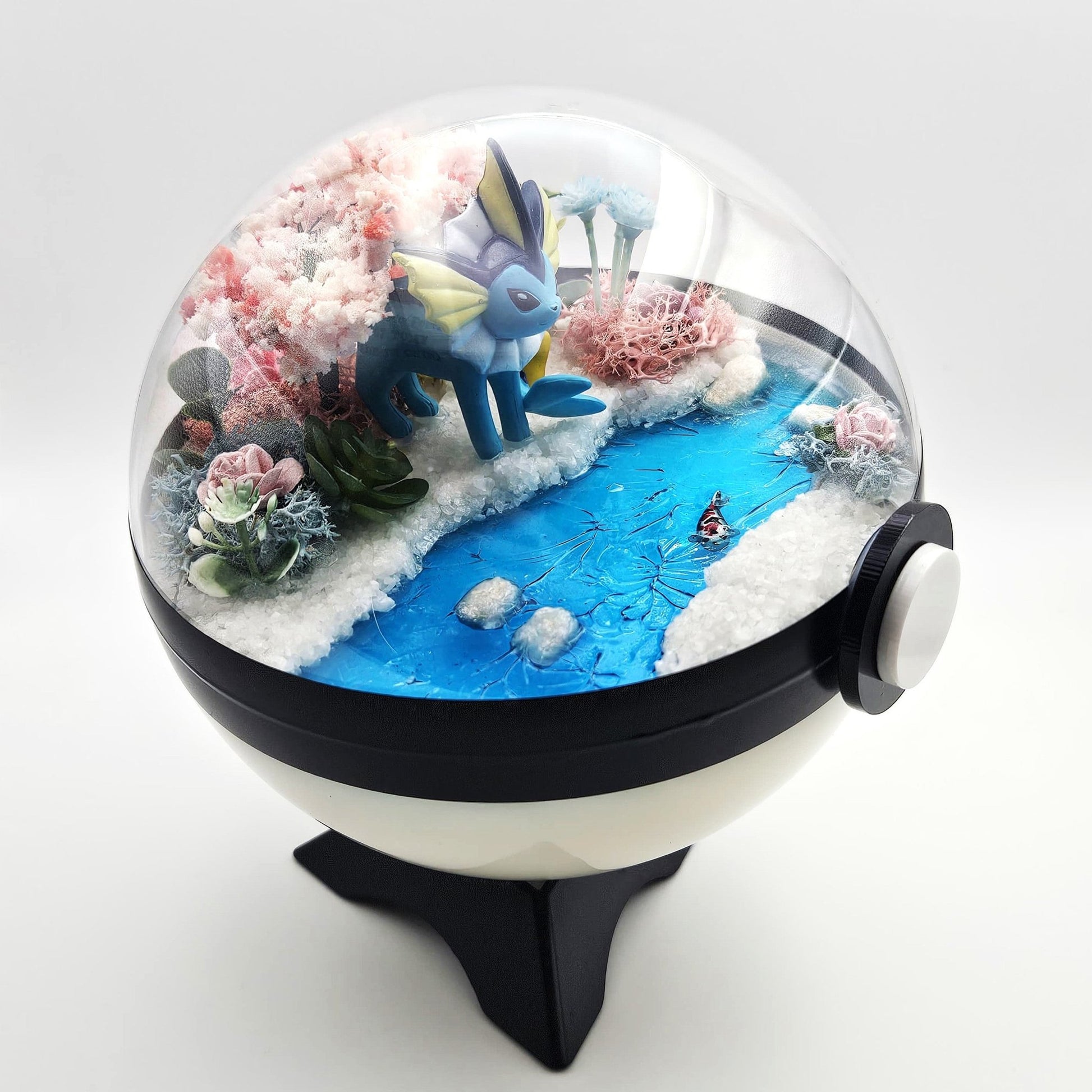 Pokemon Vaporeon Crystal Terrarium Blossom Tree White Poke Ball Handmade - NEXTLEVELUK