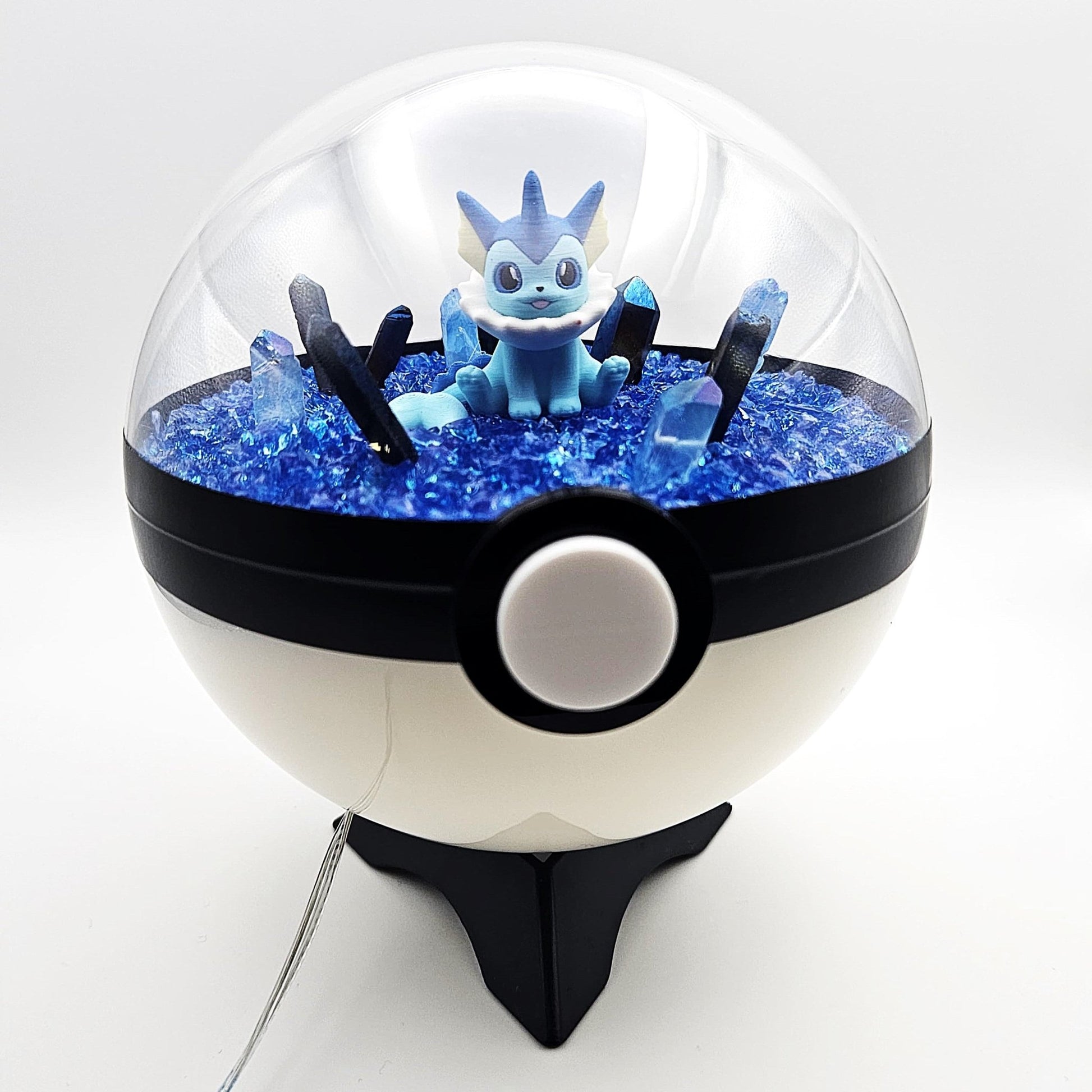 Pokemon Vaporeon Sitting Light Up LED Crystal Terrarium Blue/White Poke Ball Handmade - NEXTLEVELUK