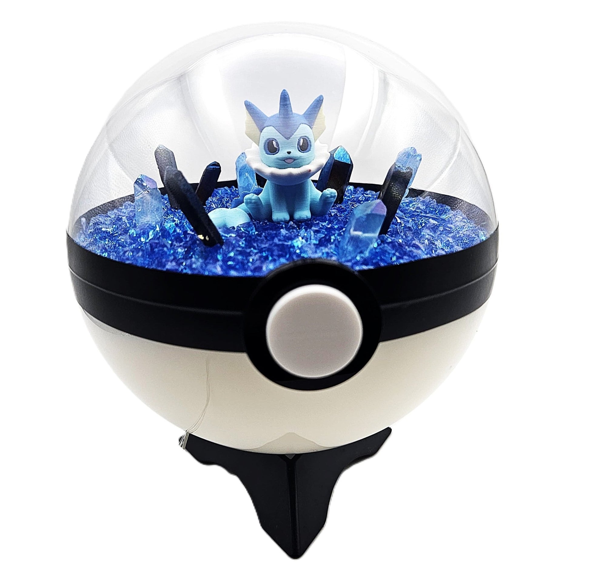 Pokemon Vaporeon Sitting Light Up LED Crystal Terrarium Blue/White Poke Ball Handmade - NEXTLEVELUK