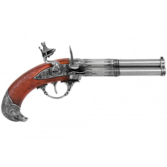 Revolving 3 Barrel Flintlock Pistol, France 18th Century Denix Replica G1306 - NEXTLEVELUK