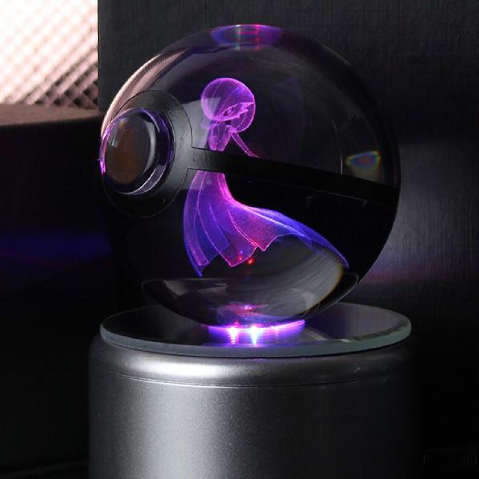 Gardevoir Pokemon Glass Crystal Pokeball 10 with Light-Up LED Base Ornament 80mm XL Size