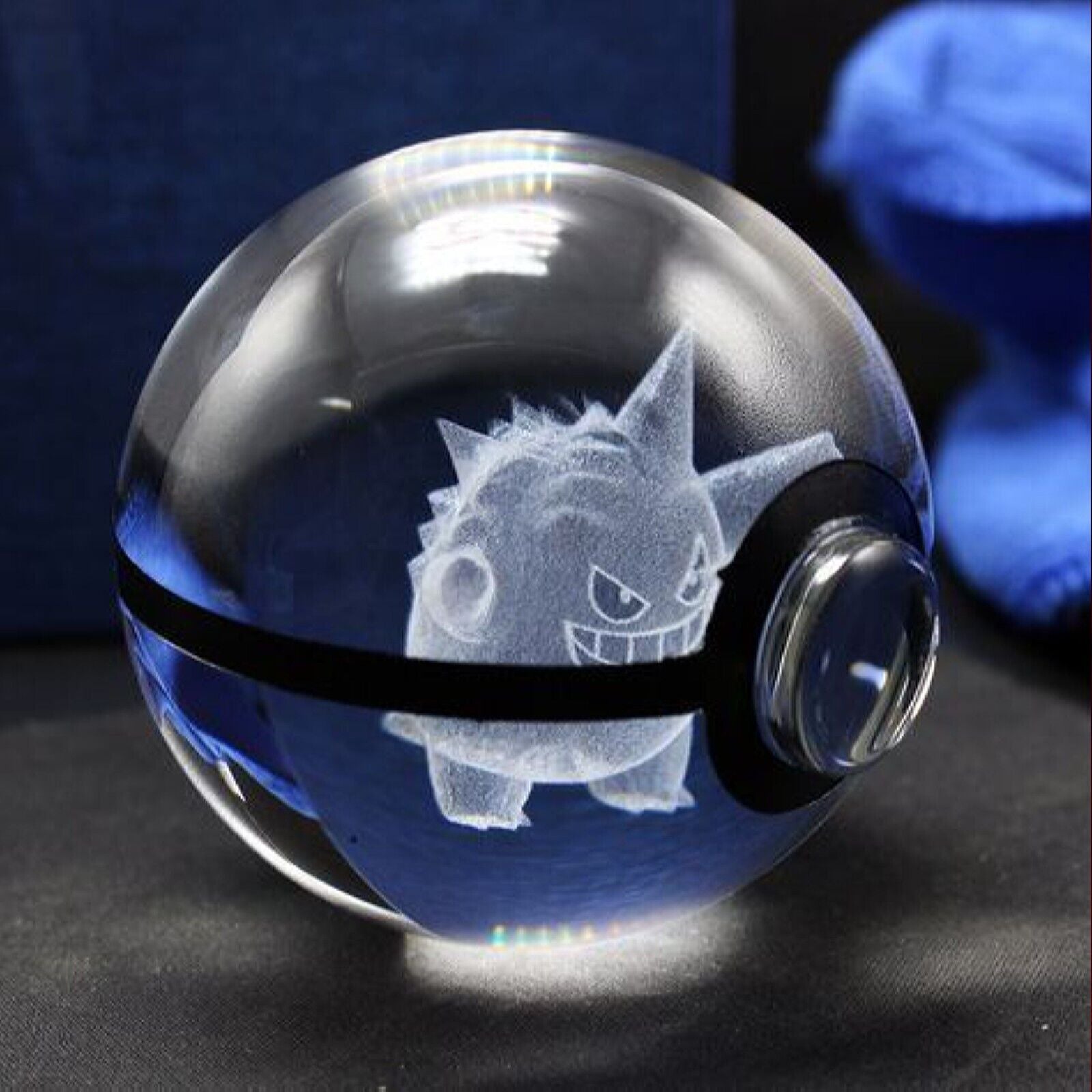 Gengar Pokemon Glass Crystal Pokeball 1 with Light-Up LED Base Ornament 80mm XL Size