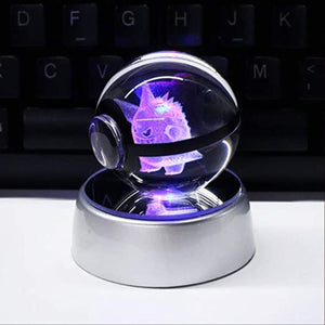 Gengar Pokemon Glass Crystal Pokeball 1 with Light-Up LED Base Ornament 80mm XL Size