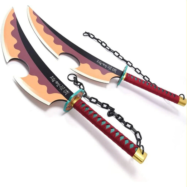 Demon Slayer Tengen Uzui Dual Nichirin Cleavers With Sheath Wooden Cosplay Swords