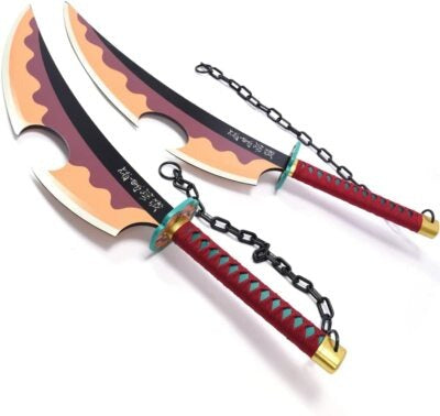 Demon Slayer Tengen Uzui Dual Nichirin Cleavers With Sheath Wooden Cosplay Swords