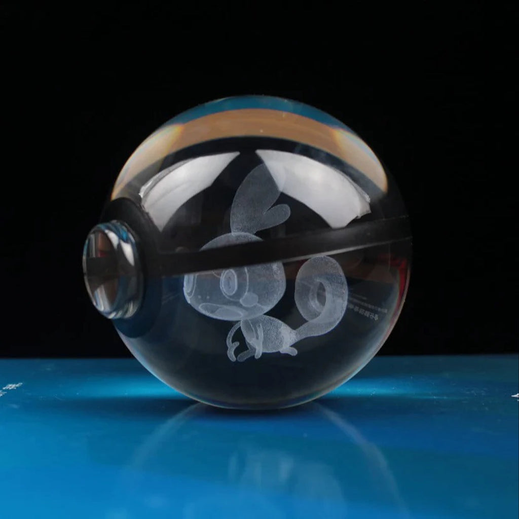 Sobble Pokemon Glass Crystal Pokeball 30 with Light-Up LED Base Ornament 80mm XL Size