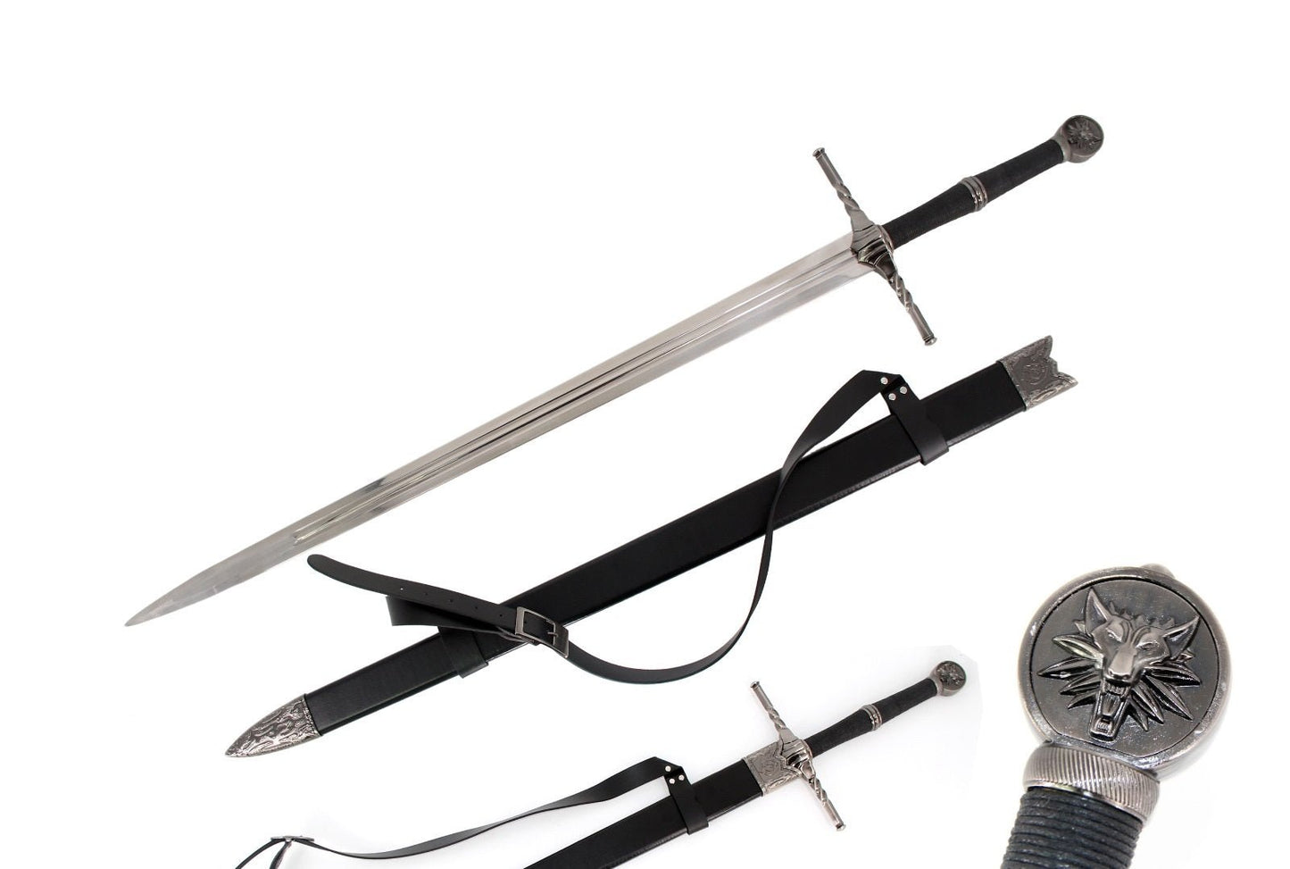 The Witcher 3 Geralt's Silver Horizontal Guard Wolf Pommel Metal Sword - NEXTLEVELUK