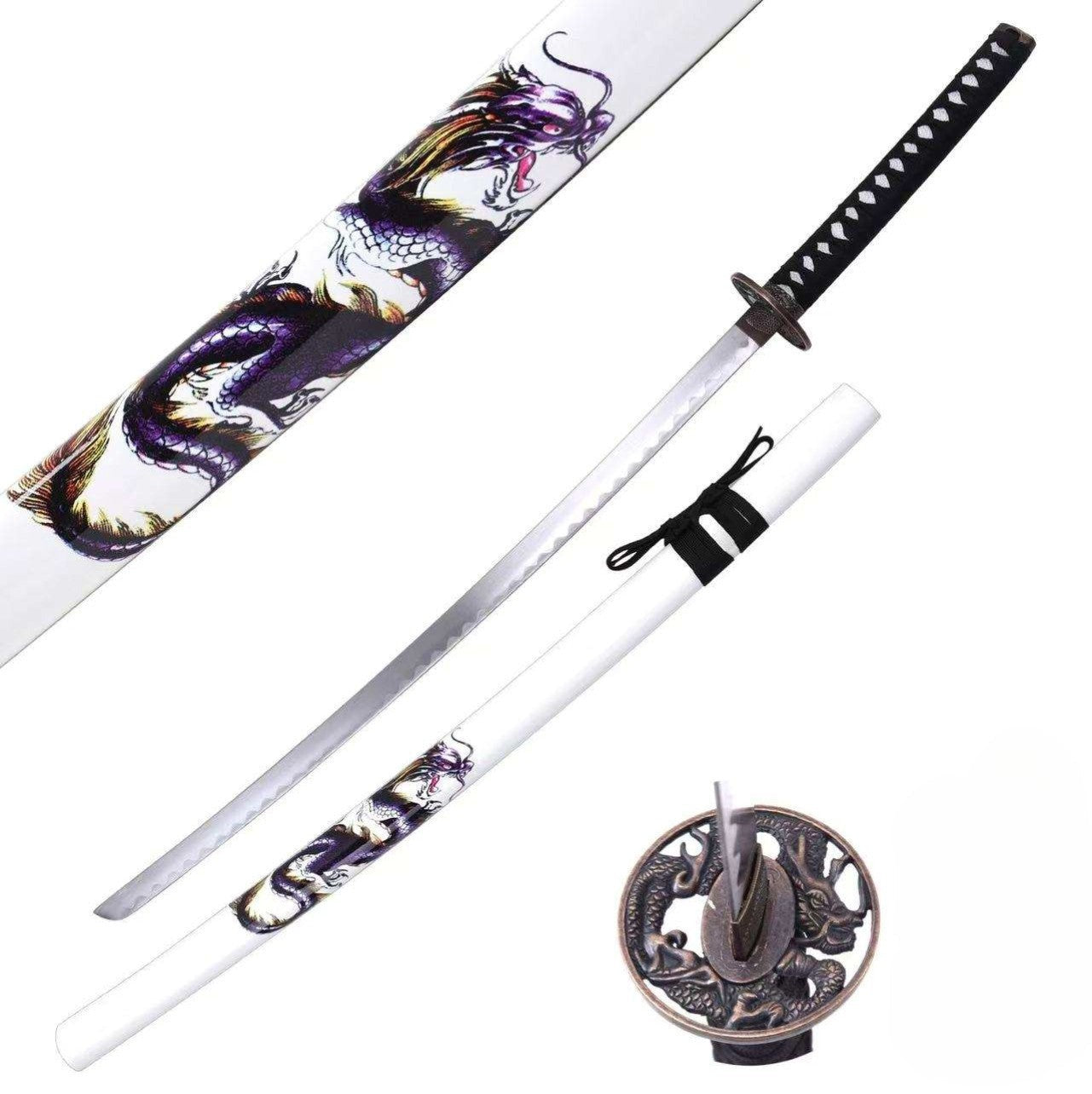 White Black & Purple Dragon Samurai Metal Katana Sword