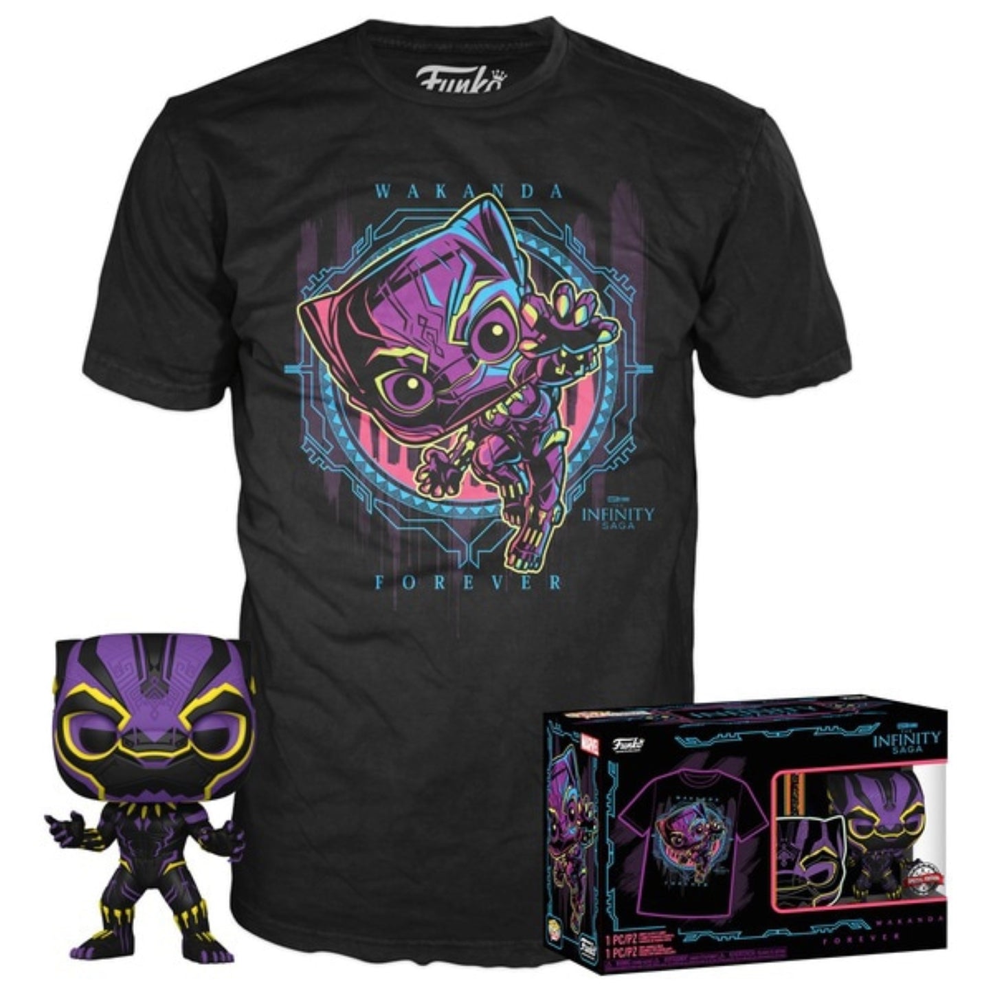 Marvel Black Panther Blacklight Pop & Tee Black Panther (Large) Funko Pop! Vinyl