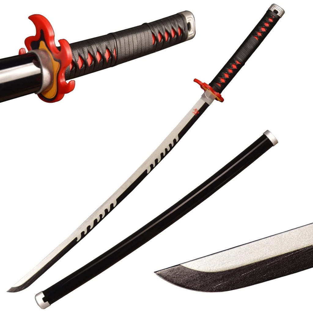 Demon Slayer Tanjiro V3 Rengokus Hilt Fire Breath Wooden Bamboo Cosplay Sword