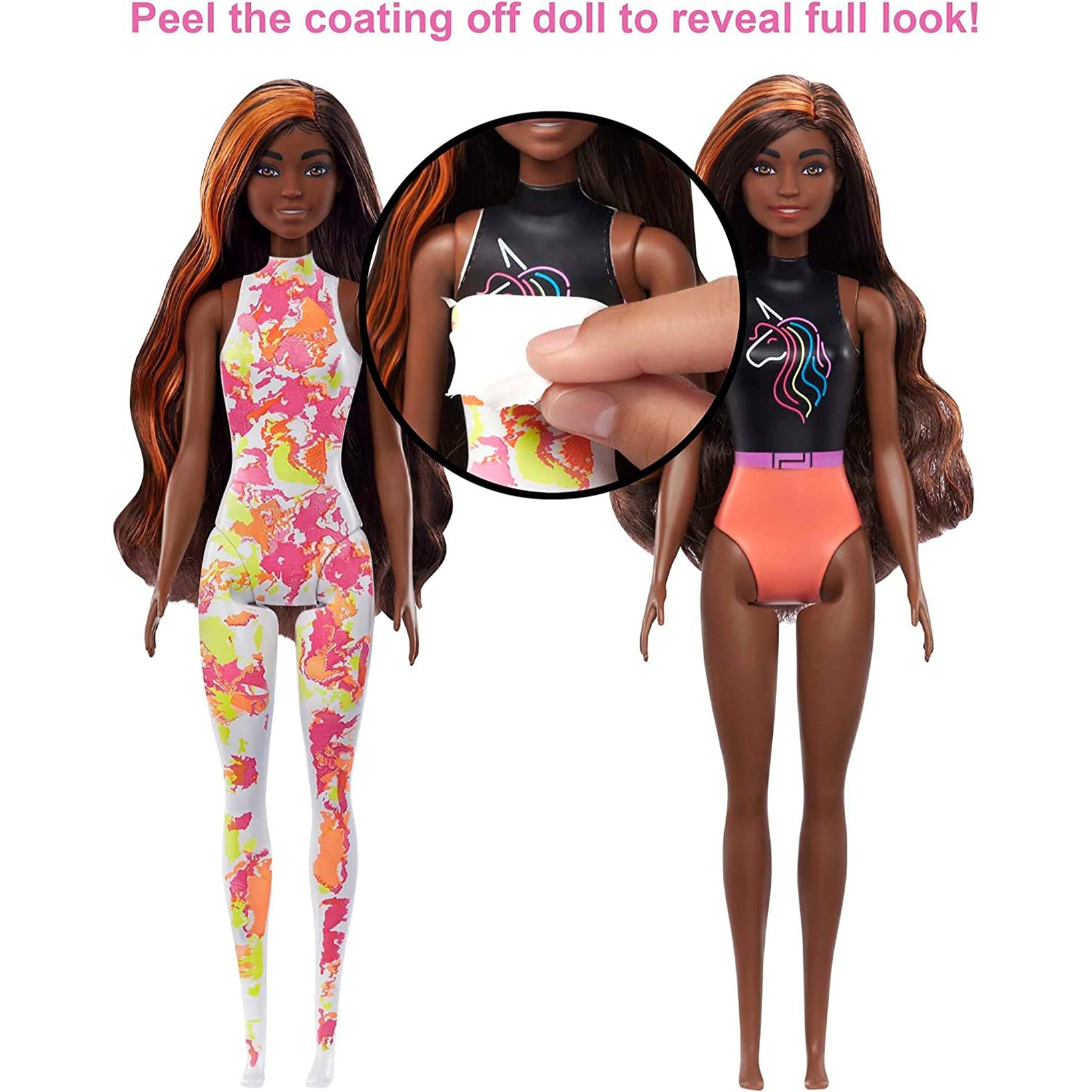 Barbie Color Reveal Tie Dye Peel! Totally Neon Fashions Doll with Orange - Streaked Brunette Hair and 25 Surprises - NEXTLEVELUK